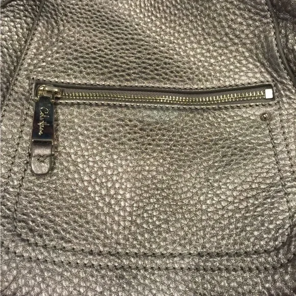 🪩COLE HAAN SILVER LEATHER BAG SATCHEL TOTE - Picture 4 of 11